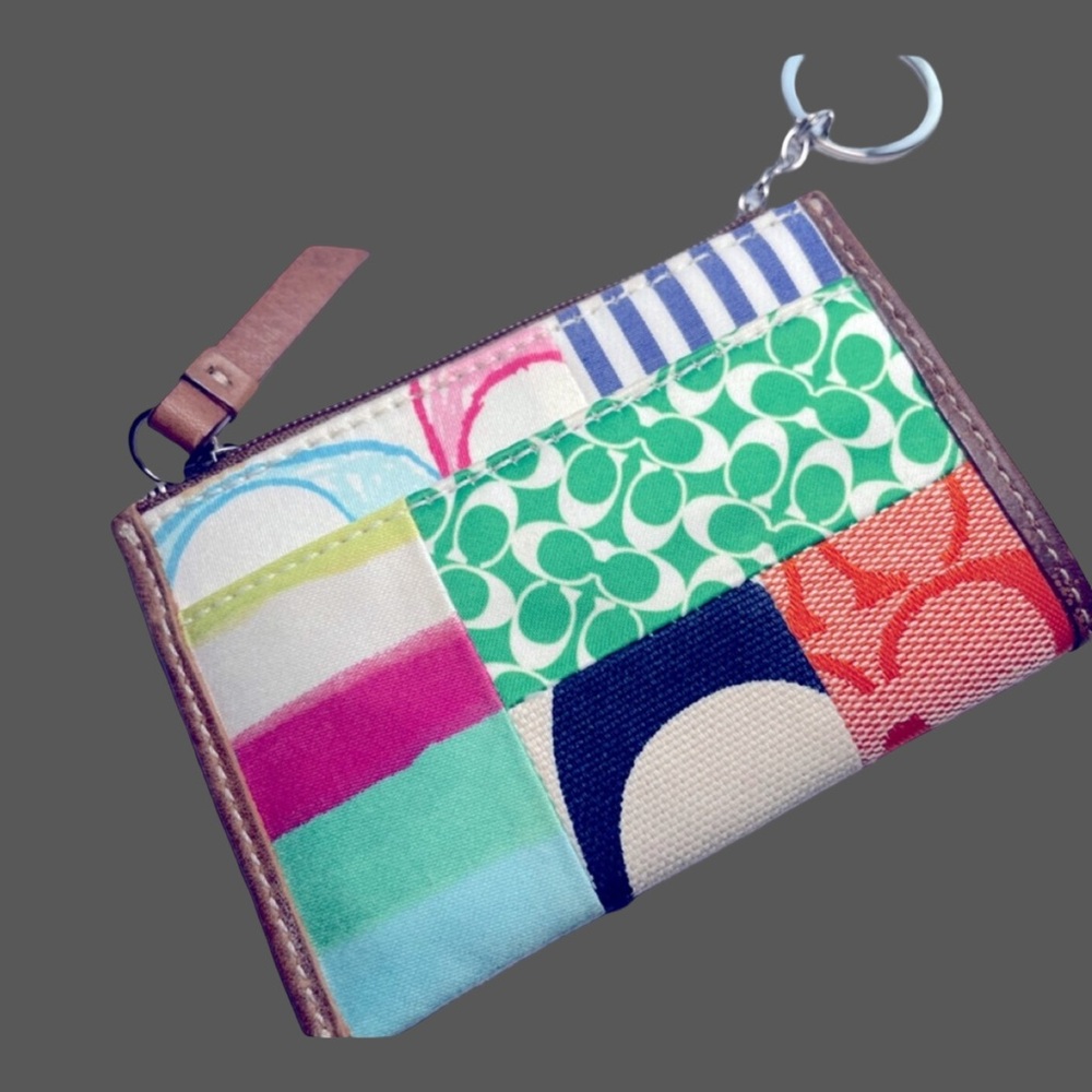 Coach Poppy Multicolor Patchwork Keychain Wallet - Picture 4 of 6
